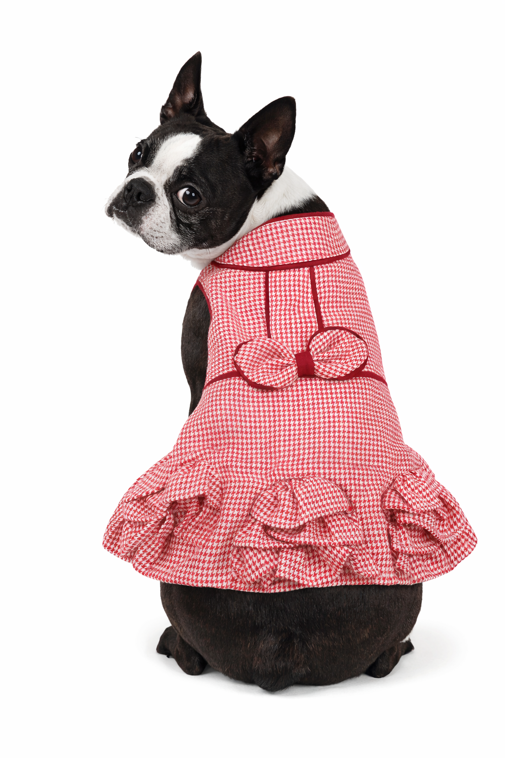 Houndstooth Ruffles Dress - Red