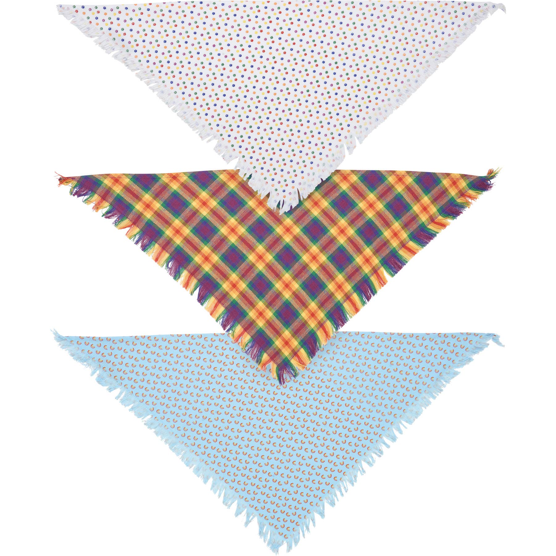 Rainbow Plaid Medium Pet Bandana Set