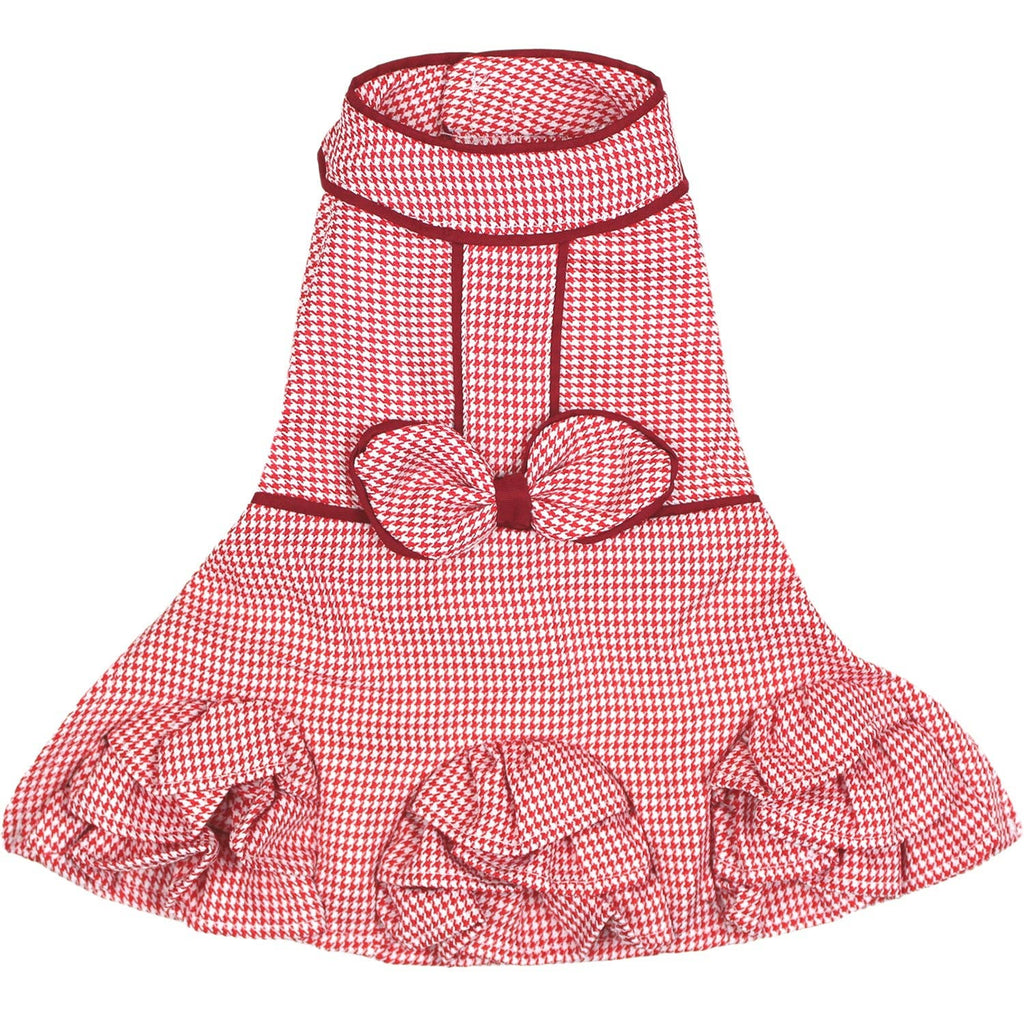 Houndstooth Ruffles Dress - Red