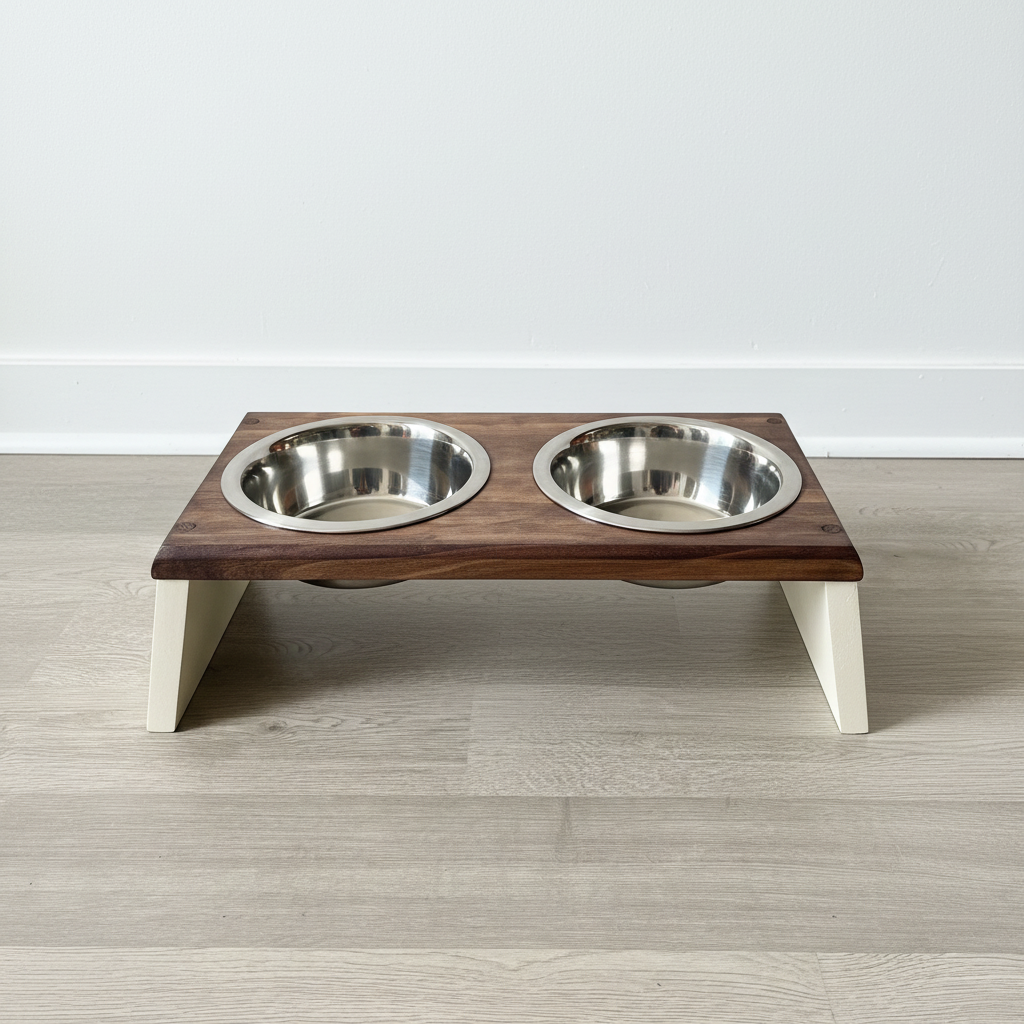 Dark walnut feeding station front view