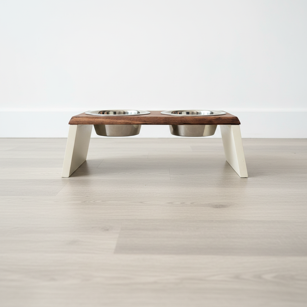 Dark walnut feeding station low angle view
