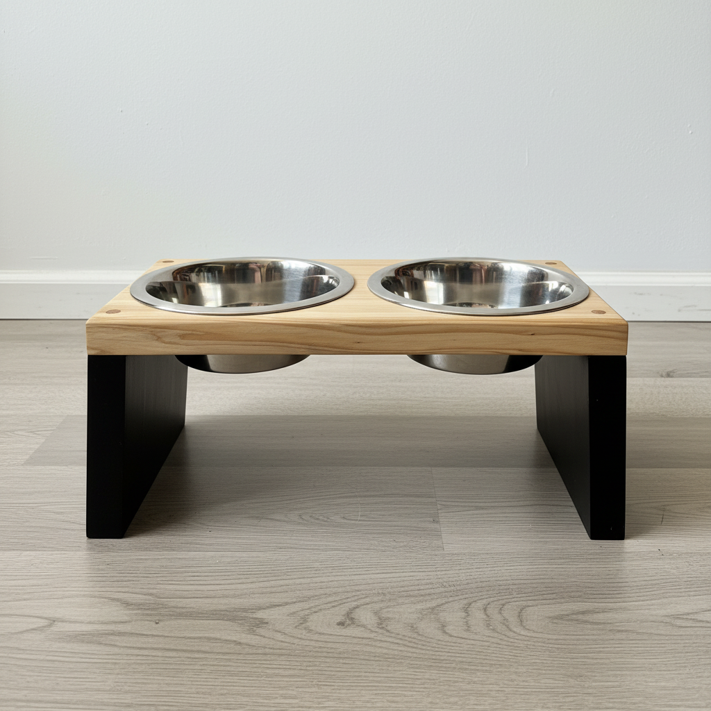 Oak and black feeding station front view