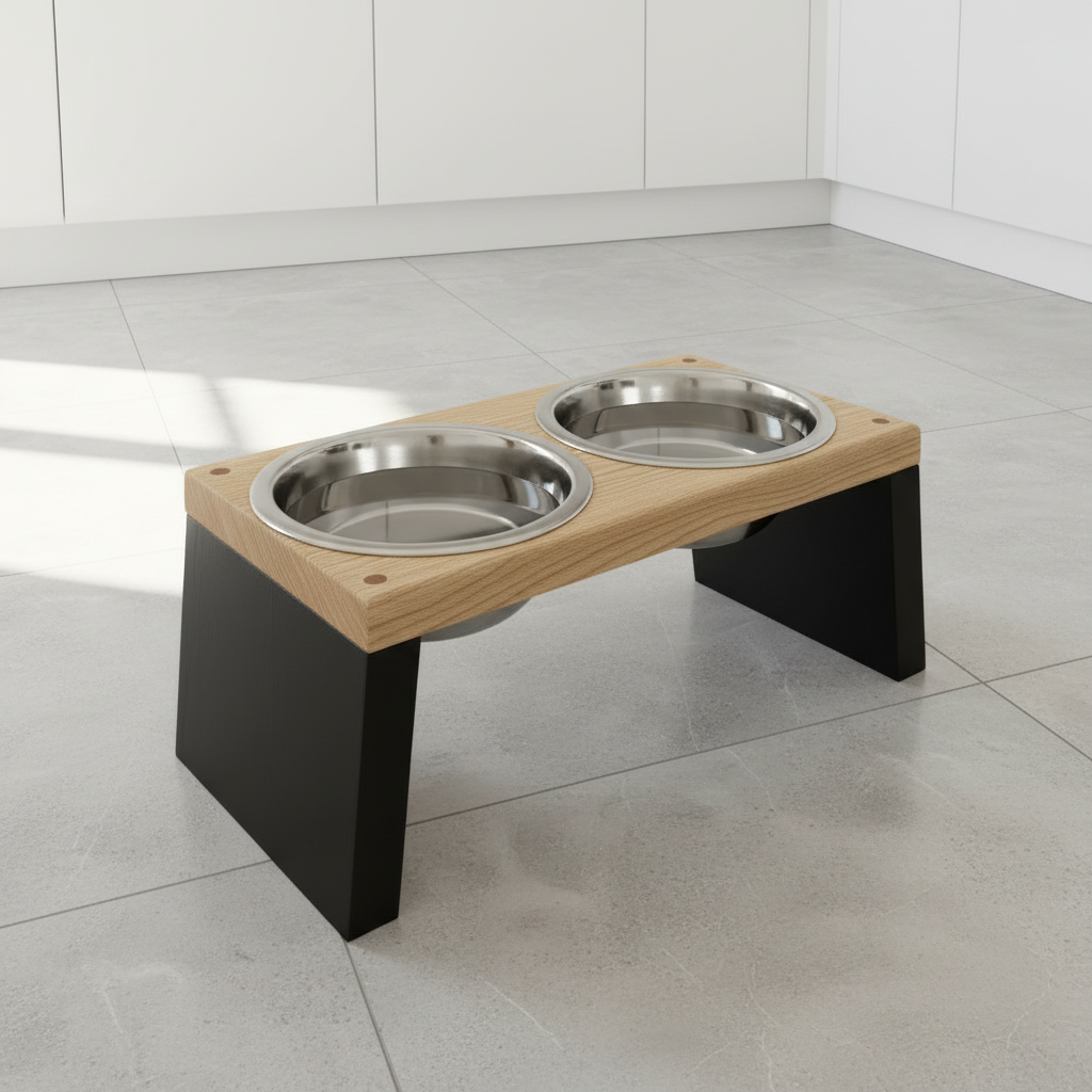 Oak and black feeding station in contemporary kitchen