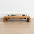 Oak pet feeding station front view clean background