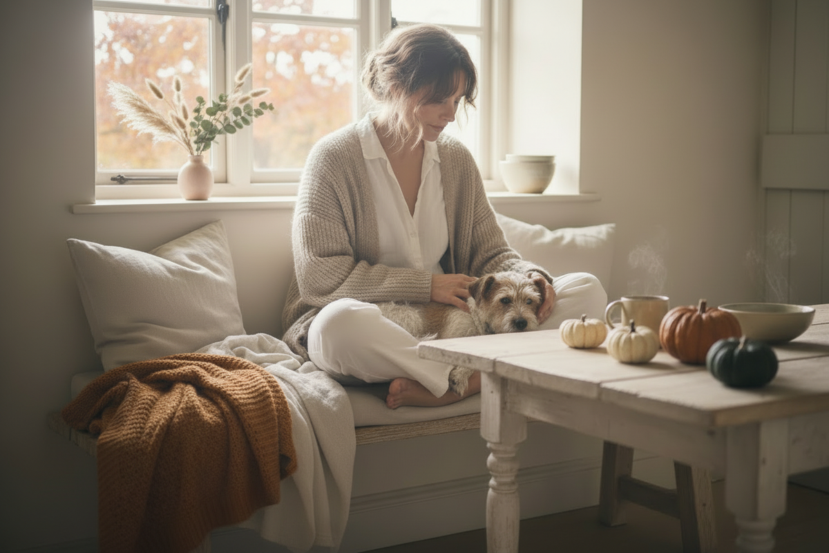 Woman with Dog - Natural Fall Decor